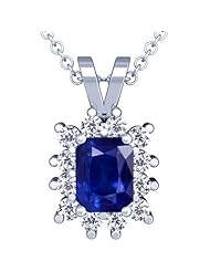 Platinum Emerald Cut Blue Sapphire And Round Diamond Pendant