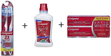 Oral Care Colgate Optic White for Whiter &amp; Healthier Teeth - Value Pack: 2x Soft Platinum Toothbrush + 2x Sparkling Mint Toothpaste + Icy Fresh Mint Mouthwash 16oz