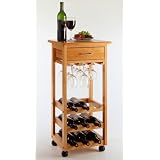Winsome 34333 Light Oak Beechwood WINE CART WITH ONE DRAWER GLASS RACK HOLDS 9 BOTTLES by Winsome