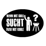 Mann mit Grill sucht Frau mit Kohle - Grillmeister Aufkleber Autoaufkleber