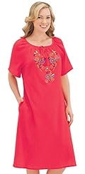 Misses Cotton/Polyester Short Sleeves Floral Print Embroidered Shirred Piping Peasant Dress 