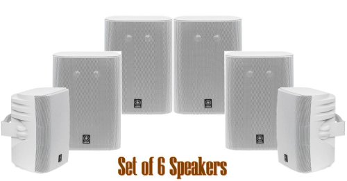 Yamaha All Weather Outdoor / Indoor Wall Mountable Natural Sound 120 watt 2 way Acoustic Suspension Speakers with Exclusive Dual Tweeters - Set of 2 - White & Paintable - with 100ft 16 AWG Speaker Wire - Compatible with All Audio / Video Home Theater Sound Systems, Components, CD Players, or Receivers