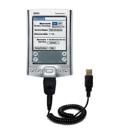 Coiled USB Cable for the Palm palm Tungsten T5 with Power Hot Sync and Charge capabilities - uses Gomadic TipExchange Technology