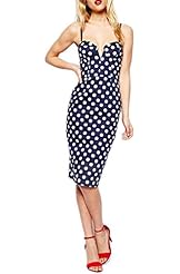 Sexy Spaghetti Strap Cotton Polka Dot Print Bandeau Neck Vintage Bodycon Dress 