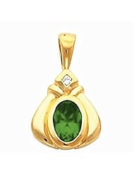 18K Yellow Gold Oval Cut Tsavorite and Diamond Pendant -- LIFETIME WARRANTY