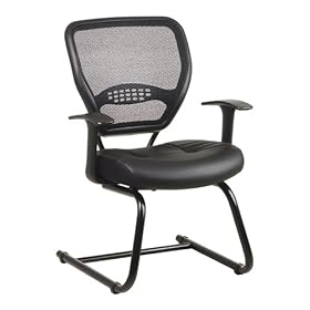 Office Star Professional Air Grid Back Managers Chair with Leather Seat, Black