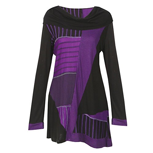 Women's Tunic Top - Parsley & Sage Purple Patchwork Blouse - Cowl Neck