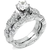 Sterling Silver Cubic Zirconia CZ Wedding Engagement Ring Set