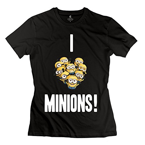 Women’s I Love Heart Minions Tshirts XS Black