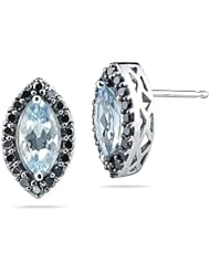 0.35 Ct Black Diamond & 0.98 Cts Aquamarine Earrings in 14K White Gold