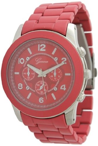 Unisex Geneva Boyfriend Chronograph Style Link Watch - Dark Coral