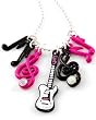 Silvertone Black and Fuchsia Metal Music Theme Charm Necklace