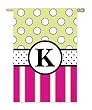 Monogram Peppy Pink & Green Polka Dot Double Sided Regular Size Flag - K Monogram Peppy Pink & Green Polka Dot Double Sided Regular Size Flag - K