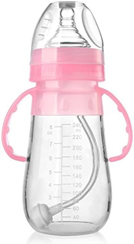 Oulubimbo Baby Newborn Feeding Nursing Silicone Bottle With Handle (8oz, Pink)
