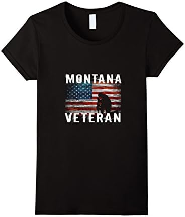 Women's Montana Veteran T-shirt, US Flag and soldier Shirt Medium Black