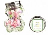 Baby Keepsake: Green Stars Design Baby Shower Personalized Teddy Bear Glass Candy Jar (Set of 24)
