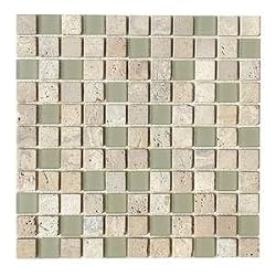 Stone Travertine and Glass Mosaic Fossil