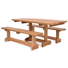 3pcs Outdoor Patio Western Red Cedar Wood Dining Table and Benches Set by Bedroom Sets