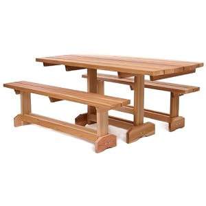 3pcs Outdoor Patio Western Red Cedar Wood Dining Table and Benches Set by 