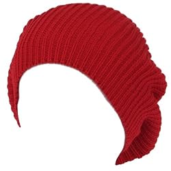 New 11" Cotton Knit Ribbed Slouchy Beret Tam Hat Red