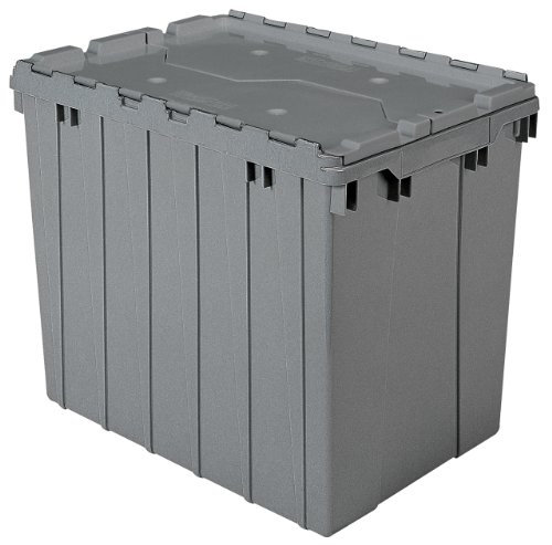 Akro-Mils 39170 Plastic Storage and Distribution Container Tote with Hinged Lid, 21.5-Inch L by 15-Inch W by 17-Inch H, Grey, Pack of 3