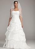 David's Bridal Wedding Dress: Strapless Taffeta Gown with Beaded Lace Bodice Style 9SAS1224