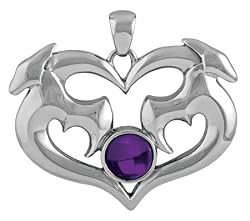 Dragon Heart Pendant with Amethyst Color Crystal - Stainless Steel - 1.15'' Height