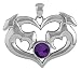 Dragon Heart Pendant with Amethyst Color Crystal - Stainless Steel - 1.15'' Height