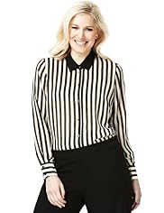 Plus Classic Collar Striped Blouse