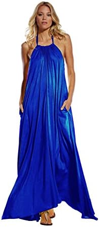 ELAN INTERNATIONAL MAXI HALTER TIE FLOWY DRESS ROYAL BLUE LARGE