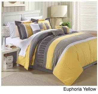 Modern Comforter Black Grey Blue Yellow Striped Bedding Set with Pillows (yellow king)