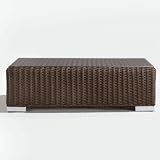 Catalina Wicker Patio Furniture Glass-Top Coffee Table