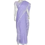 Fashion Saris in Chikan Embroidery on Cotton Purple