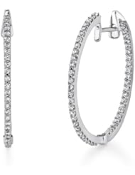 14k White Gold 1.05 Ctw Diamond Hoop Earrings