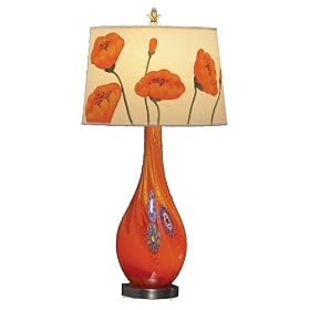 Lite Source LS-20504 Oriole Art Glass Table Lamp and Night Light with Floral Fabric Shade