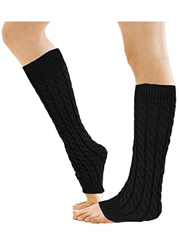 V28Fashion Ribbed Cable Knit Trimmed Soft Footless leg Warmers