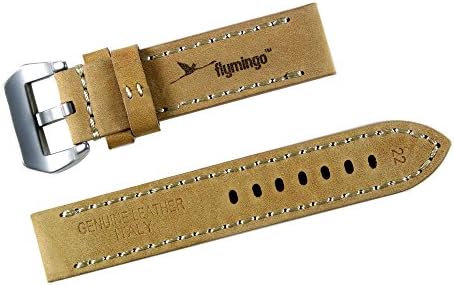 Flymingo Beige Tan 22mm Men's Thick Genuine Italian Leather Watch Strap