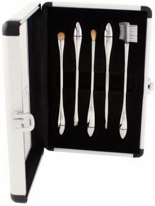 5pc Makeup Brush Set w/ Case ABT Chrome Eye Lip Brushes