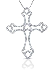 0.53 total carat Round Brilliant Cut Diamond Cross Pendant With Chain in 14k White Gold