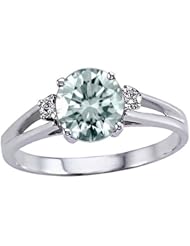Tommaso Design (tm) Genuine Aquamarine Round 7mm and Diamond Ring