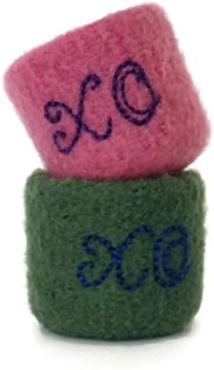 Embroidered Felted Wool Ring Bowl Green Pink XO Hugs &amp; Kisses