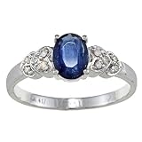 10k White Gold Genuine Blue Sapphire and Diamond Ring (1/10 TDW)