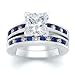 Jewelry : 2.75 CT PRINCESS DIAMOND W ROUND BLUE SAPPHIRE RING SET