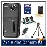 Pocket Video Camera Kodak Zx1 Pocket Video Camera , 720p HD, 128MB Internal Flash Memory, SD/SDHC Expansion Slot, Aqua & Brown Fashion Camera Clutch, 3pc. Lens Cleaning Kit, 4 GB Memory Card, SD USB 2.0 Card Reader, Mini Tripod