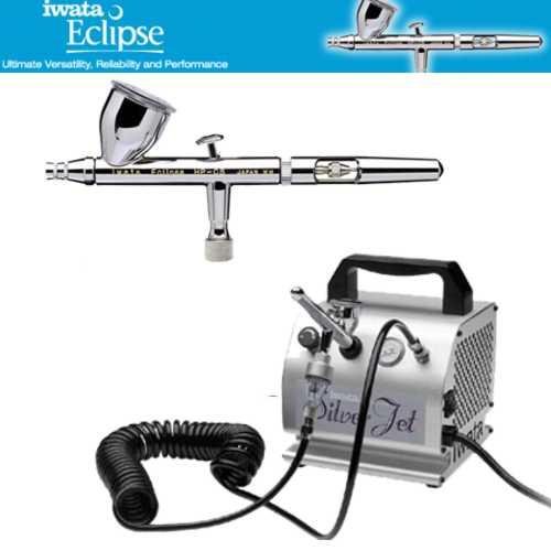 Iwata Eclipse Hp-cs Airbrush Silver Jet Air Compressor Hobby Tattoo Cake Paint