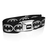 Batman Silver Logo Seatbelt Buckle Black Strap Belt