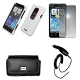 EMPIRE Black Leather Case Pouch with Belt Clip and Belt Loops + White Rubbe ....