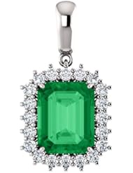 14K White Gold 10.00x8.00mm Emerald Cut Chatham Created Emerald and Diamond Pendant -- LIFETIME WARRANTY