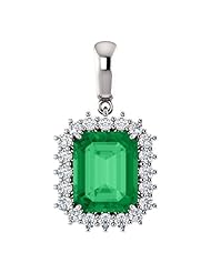 10K White Gold 10.00x8.00mm Emerald Cut Chatham Created Emerald and Diamond Pendant -- LIFETIME WARRANTY