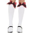 5560 Opaque Knee Highs w/Plaid Bow, White/Red, One Size